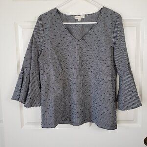 Jane & Delancey 100% Cotton Gingham Plaid 3/4 Bell Sleeve Blouse Size M